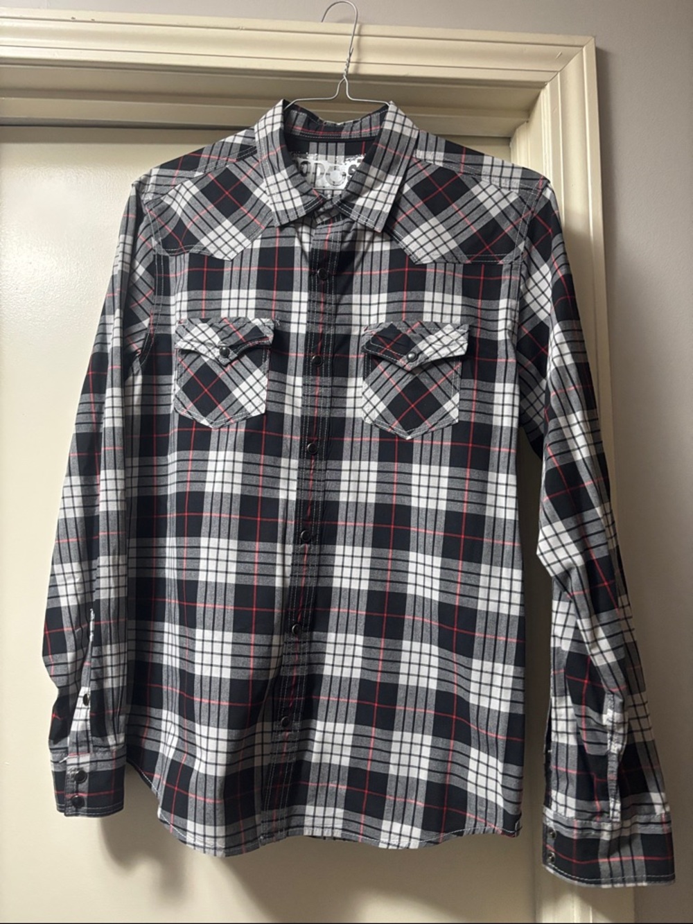 Aeropostale Western black Pearl Snap Button Plaid Shirt Mens  size L
J